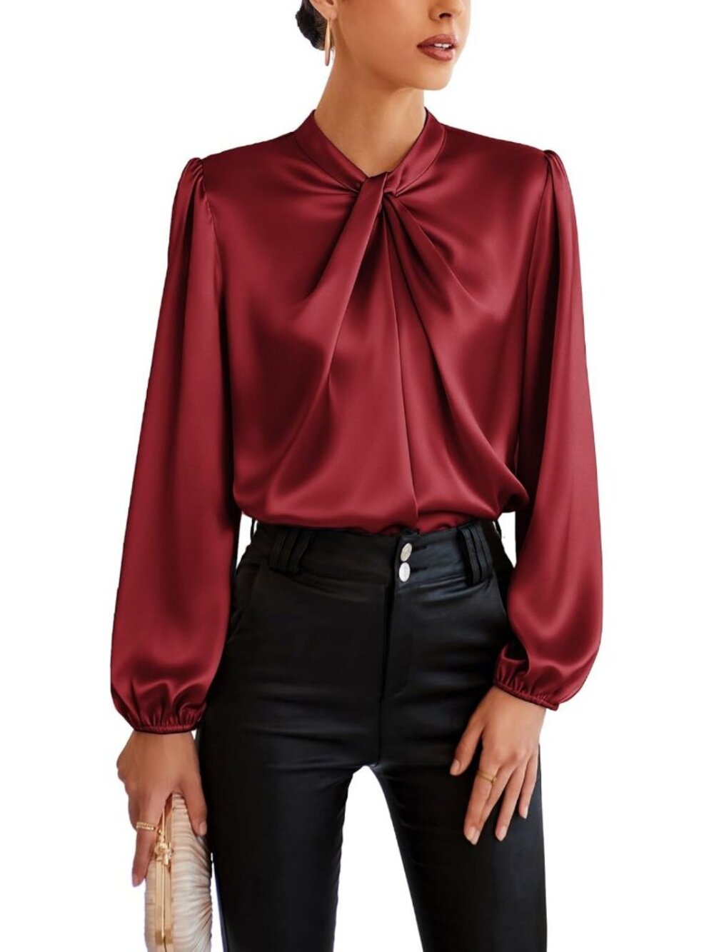 GRACE KARIN Women Business Casual Long Sleeve Satin Blouse